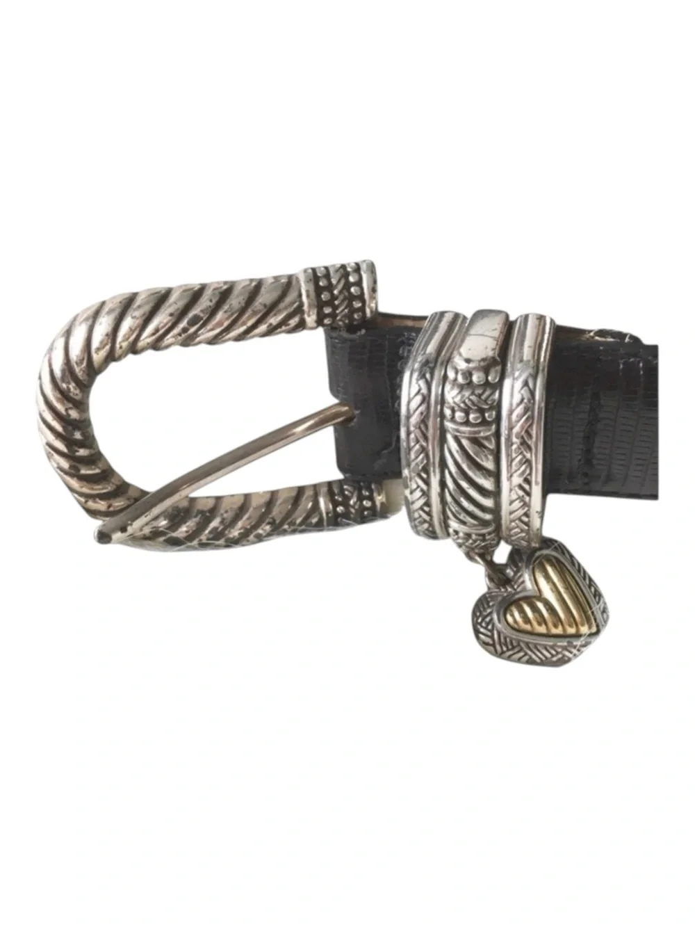 Vintage: Brighton ❤︎︎ Heart Charm Leather Belt ❤︎︎ Croc Embossed Two Tone Metal